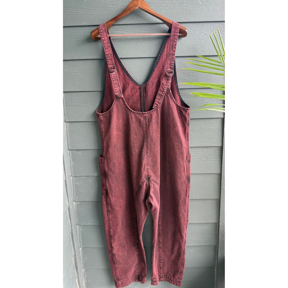 Free People We The Free Cotton Barrel Leg Overalls Jumpsuit Burgundy L - Picture 3 of 10